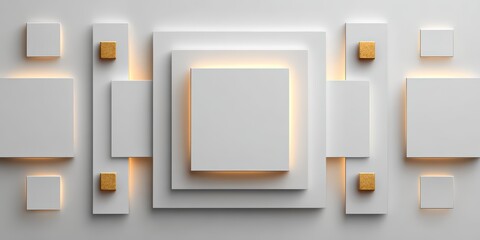The image is a white background with a series of squares and rectangles, each with a gold border