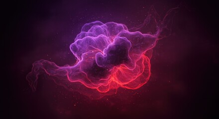 Cosmic nebula with pink and purple hues and scattered glowing particles