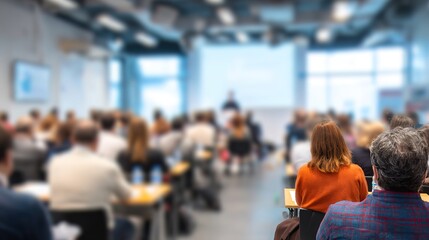 Educational Seminar Blur - Blurred view of a seminar focused on learning and professional growth. High quality