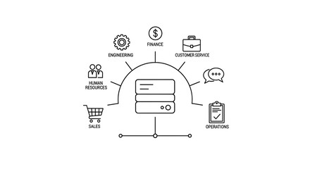 Naklejka premium Enterprise Resource Planning ERP system concept with business functions.