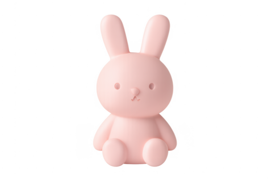 Pink bunny toy sitting cute character on transparent background