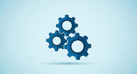 Three Blue Gears on a Light Blue Background.
