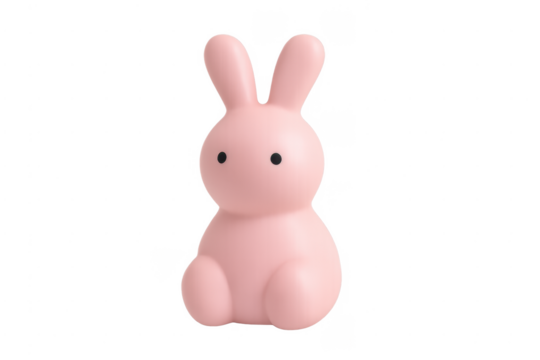 Pink minimalist bunny toy figurine on transparent background