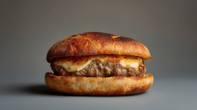 Taste of Macedonia Artisan Burger, Sharska Pljeskavica Filled With Cheese, Showcasing Culinary Delights in the Studio