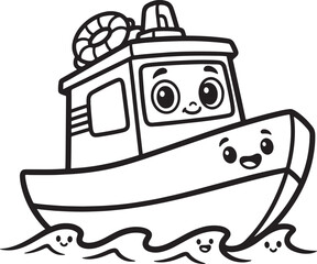 Cute Cartoon Tugboat in the Water