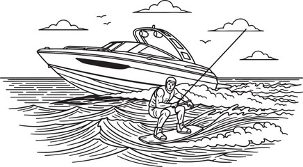 Man wakeboarding behind a speed boat