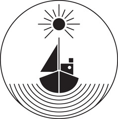 Minimalist Sailboat and Sun Logo in Circle