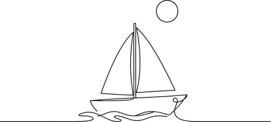 Minimalist Sailboat on Wavy Water with Sun Icon