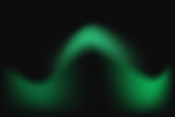 Dark Abstract Background with Glowing Green Undulating Line, Heavy Film Grain Texture, and Copy Space