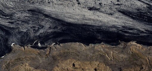 Glacier Melt Edge Aerial View Volcanic Moraine Contrast