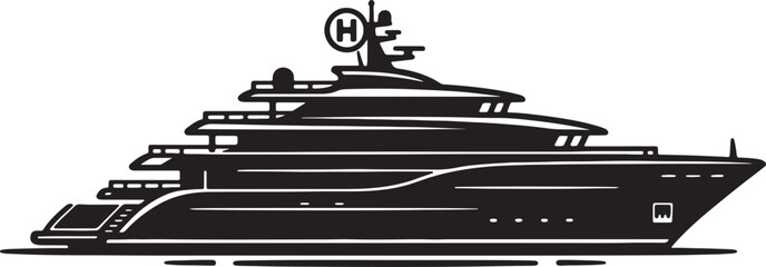 Sleek Black Yacht Silhouette with "H" Logo