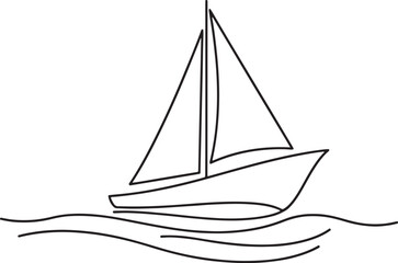 Simple Line Art Sailboat on Wavy Water