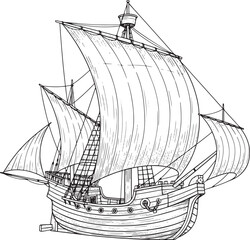 Vintage Sailing Ship with Full Sails