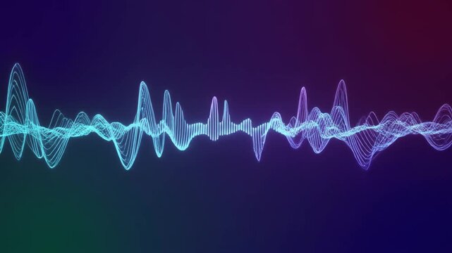 Abstract Audio Visualizer: Slow Pulsating Sine Wave Forms on Violet Cyan Gradient Loop