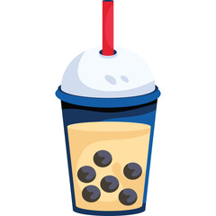 Pixel Art Boba Tea Drink with Blueberries and Red Straw in a Transparent Container