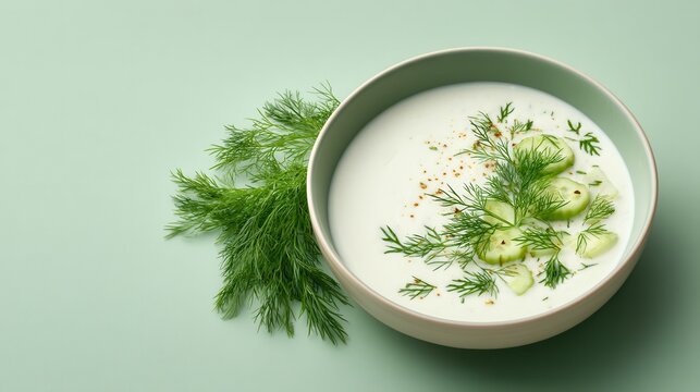 Summer Refreshment Presented Beautifully Featuring Tarator, Bulgarian Yogurt and Cucumber Soup, Perfect for Warm Weather