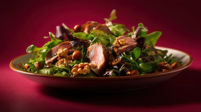 Culinary Delight a Salade Landaise With Duck Gizzards, Walnuts and Greens Showcasing French Cuisine