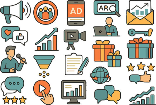 Digital Marketing and Social Media Icons – SEO and Advertising Vector Set - Powered by Adobe