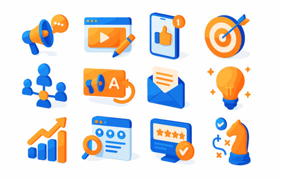 Digital Marketing and SEO Icons – 3D Isometric Business Illustration