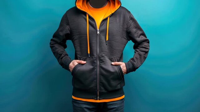 Hooded Jacket Fashion Statement: A stylish hooded jacket in a modern, versatile design. The jacket's hood, collar, and zipper detail provide a contemporary look.