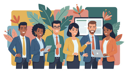 Confident diverse business people smiling in office Professional success and teamwork illustration