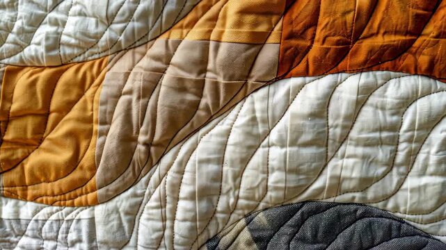 Abstract Quilt: A close-up view of an intricately patterned quilt, showcasing a unique design with textured fabric, the interplay of light and shadow