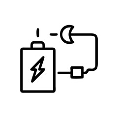 An illustration depicts energy storage with a lightning bolt, connected to a moon. Represents power, electricity and innovation