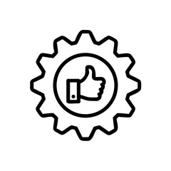 An illustrated gear with a thumbs-up inside symbolizing approval. It represents processes and positive feedback