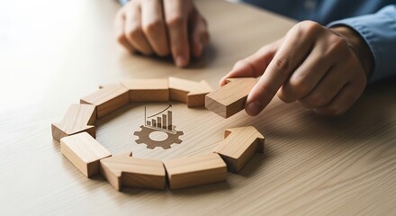 Completing the Business Cycle - Hand Placing Wooden Block.