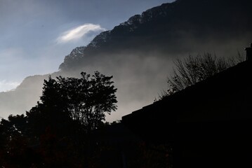 A view of Hakone in late autumn. Hakone, Kanagawa Prefecture, Japan. Many tourists visit Hakone every year to see the autumn leaves.
