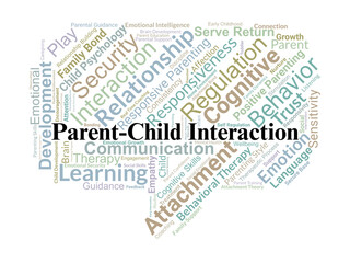 Fototapeta premium Parent-Child Interaction Word Cloud. Composition Of Terms Related To Positive Parenting, Attachment, Emotional Growth, And Cognitive Development In Early Childhood.