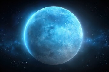 Abstract Digital Sphere Displaying Glowing Blue Light Against Dark Background Depicting Outer Space