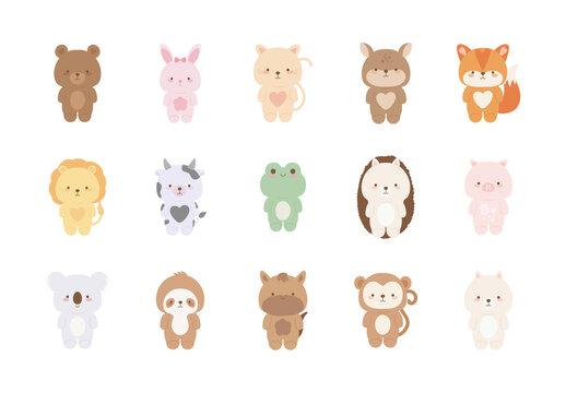 Brown And Beige Kawaii Animals Forest Zoo Illustrations Set
