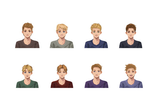 Colorful Male Character Avatar Boy Face Illustrations Set