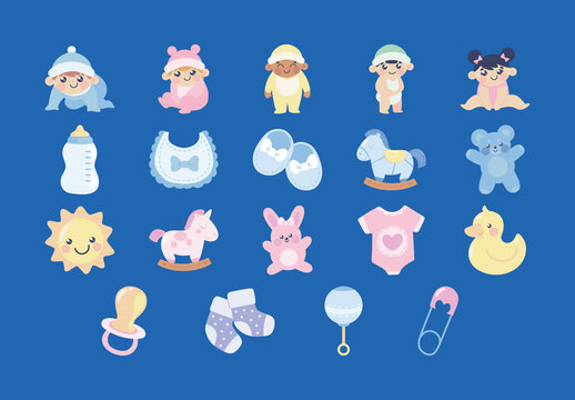 Colorful Baby Cartoon Cute Illustrations Set