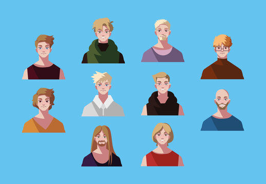Colorful Blond Man Avatar Character Illustrations Set