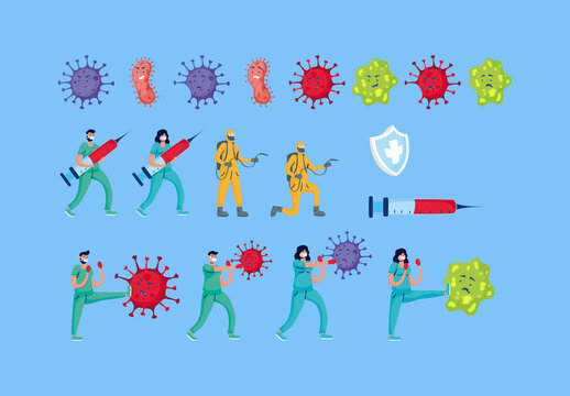 Colorful Fight Virus Medical Illustrations Set