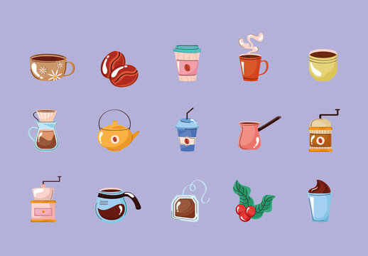Colorful Coffee Drink Illustrations Set