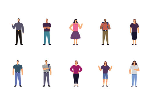 Colorful People Characters Standing Illustrations Set