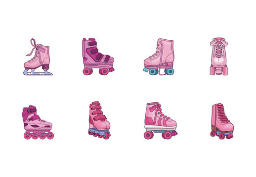 Colorful Skate Roller Inline Pop Art Illustrations Set