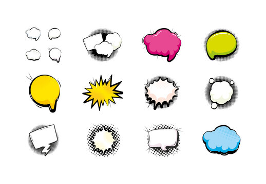 Colorful Comic Pop Bubble Talk Speech Balloon Illustrations Set