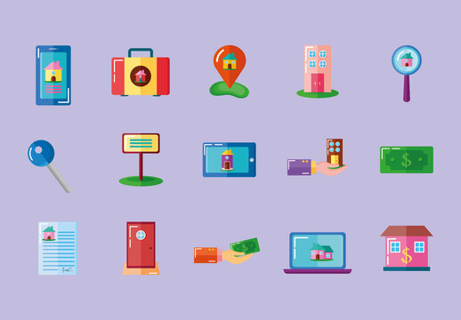 Colorful Real Estate Property Sale Rent Illustrations Set