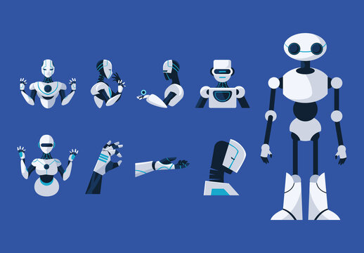 Colorful Robot Futuristic Android Artificial Intelligence Illustrations Set