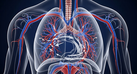 Ultra-detailed scientific illustration human respiratory system air flow 3D vector