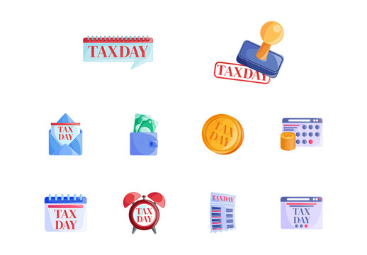 Colorful Tax Day Money Finance Illustrations Set