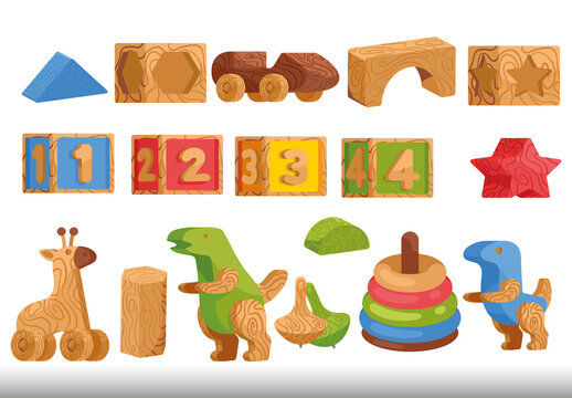 Multicolor Wooden Blocks Toys Illustrations Set