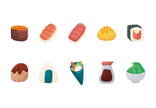 Colorful Japanese Food Illustrations Set
