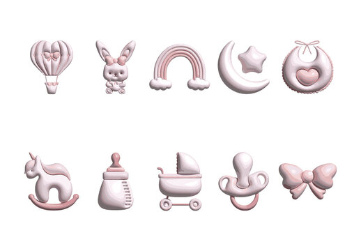 Pink And White Baby Girl Toys Illustrations Set