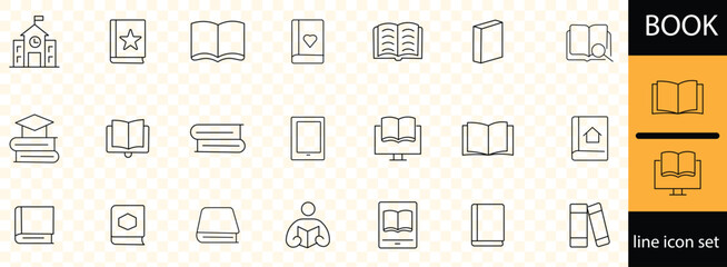 Book outline icon set. Editable stroke. Vector illustration