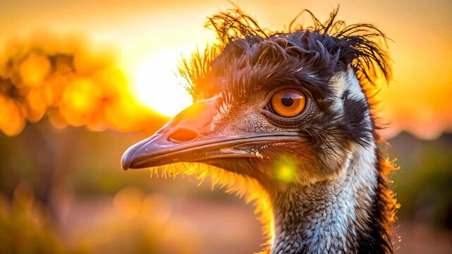 Emu Portrait at Sunset - Majestic Australian Bird in Golden Light.